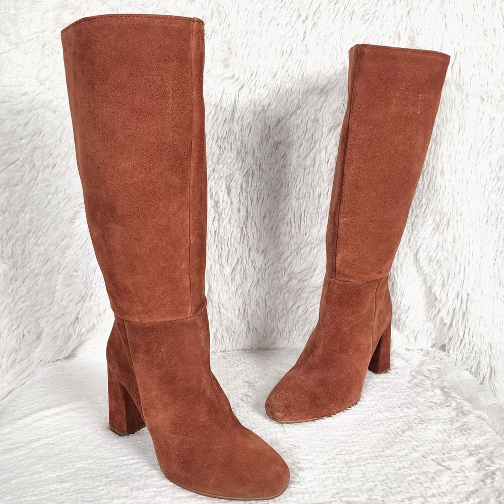 ASOS Design Wide Fit Comet Suede Heeled Tall Boots Brown Orange Size 8 US 6 UK